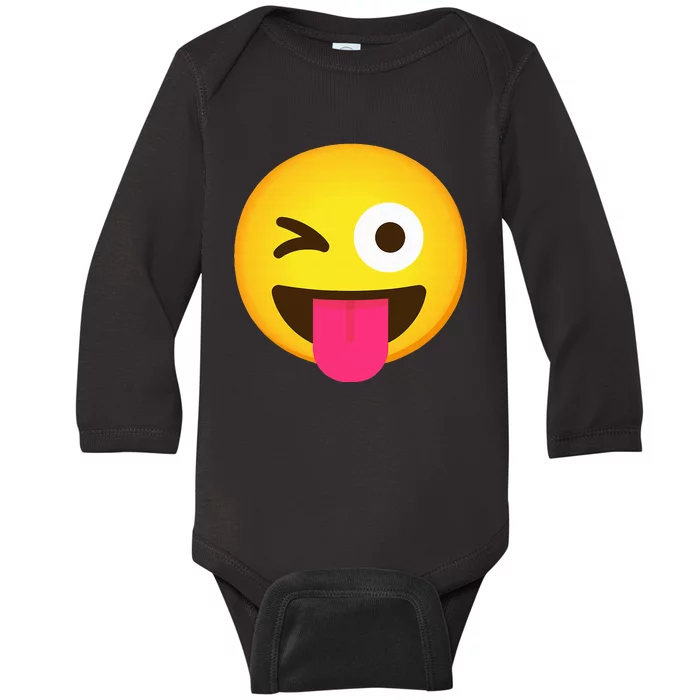 Emoticon Winking Face With Stuck Out Tongue And Winking Eye Baby Long Sleeve Bodysuit