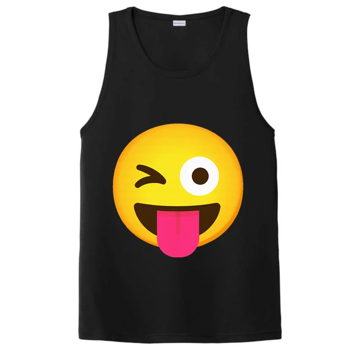 Emoticon Winking Face With Stuck Out Tongue And Winking Eye Performance Tank