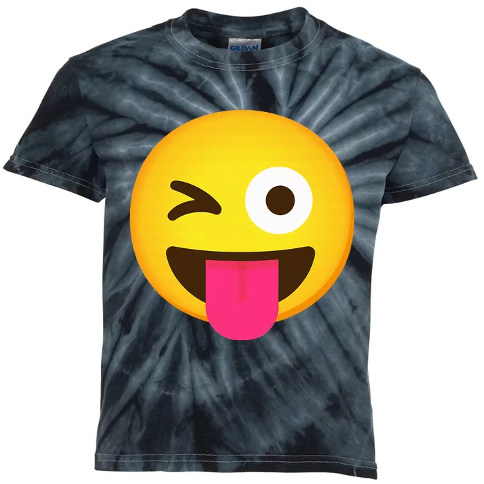 Emoticon Winking Face With Stuck Out Tongue And Winking Eye Kids Tie-Dye T-Shirt