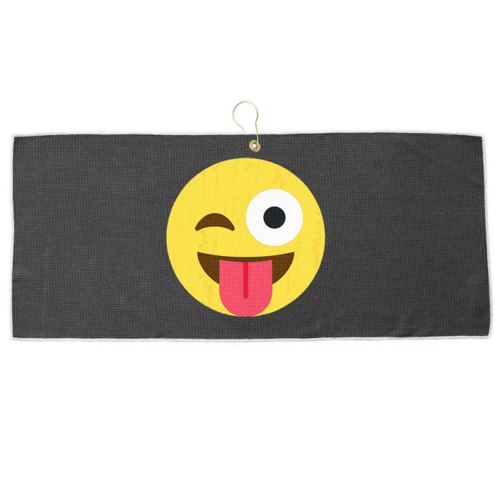 Emoticon Winking Face With Tongue Large Microfiber Waffle Golf Towel