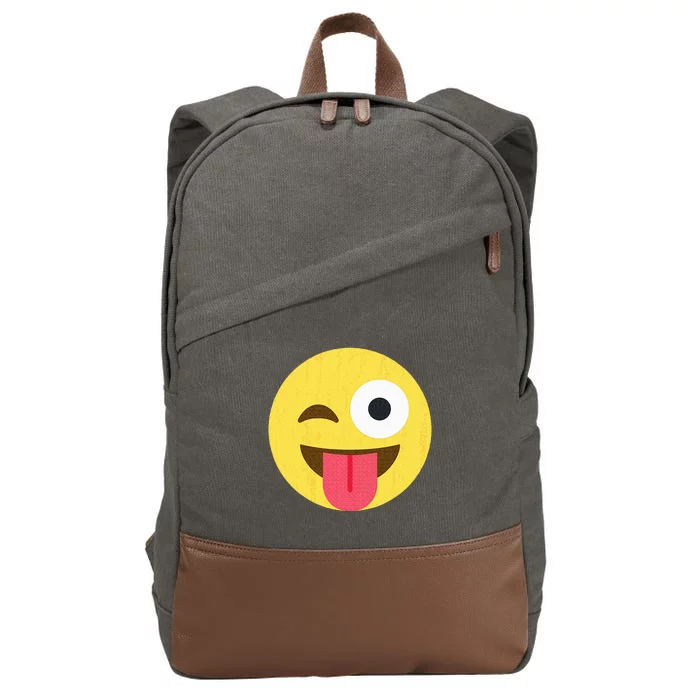 Emoticon Winking Face With Tongue Cotton Canvas Backpack