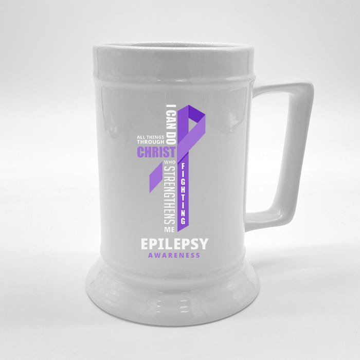 Epilepsy Warrior God Jesus Christ Epilepsy Awareness Front & Back Beer Stein