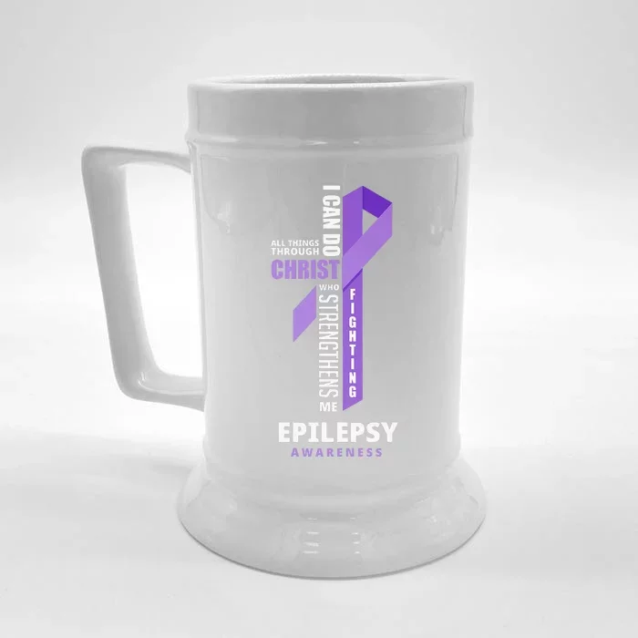 Epilepsy Warrior God Jesus Christ Epilepsy Awareness Front & Back Beer Stein