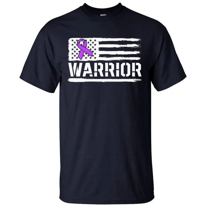 Epilepsy Warrior Gift Purple American Flag Awareness Ribbon Tall T-Shirt