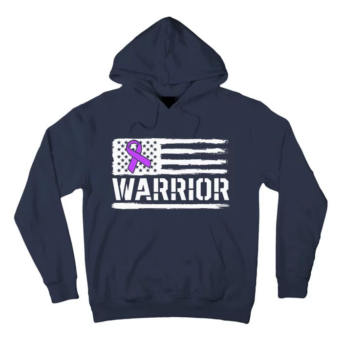 Epilepsy Warrior Gift Purple American Flag Awareness Ribbon Tall Hoodie