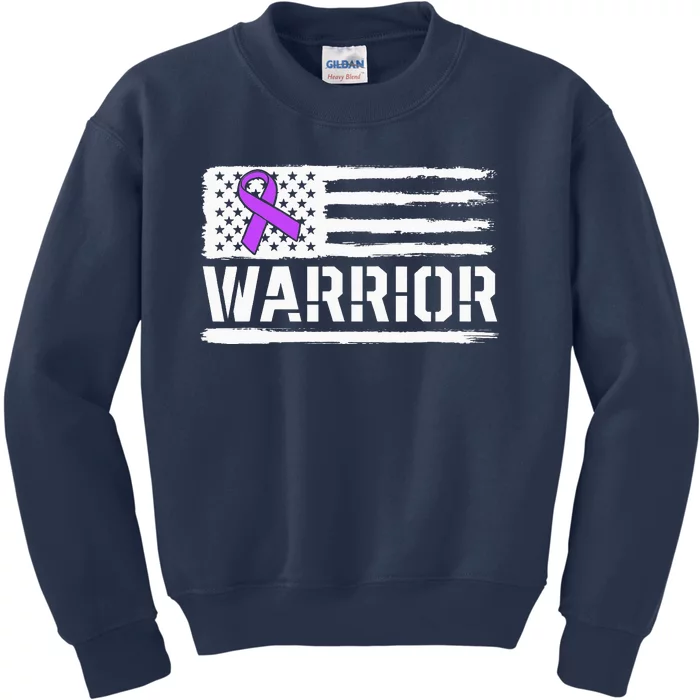 Epilepsy Warrior Gift Purple American Flag Awareness Ribbon Kids Sweatshirt