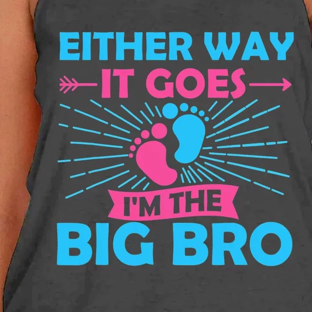 Either Way It Goes Im The Big Bro Gender Reveal Party Baby Women's Knotted Racerback Tank