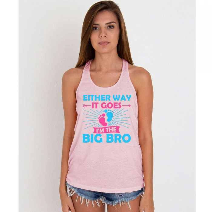 Either Way It Goes Im The Big Bro Gender Reveal Party Baby Women's Knotted Racerback Tank