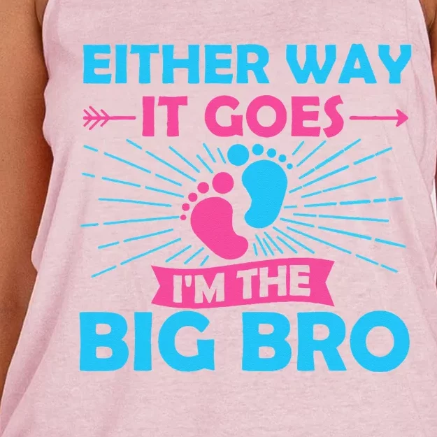 Either Way It Goes Im The Big Bro Gender Reveal Party Baby Women's Knotted Racerback Tank