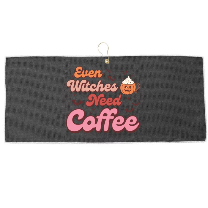 Even Witches Need Coffee Retro Halloween Gift Large Microfiber Waffle Golf Towel