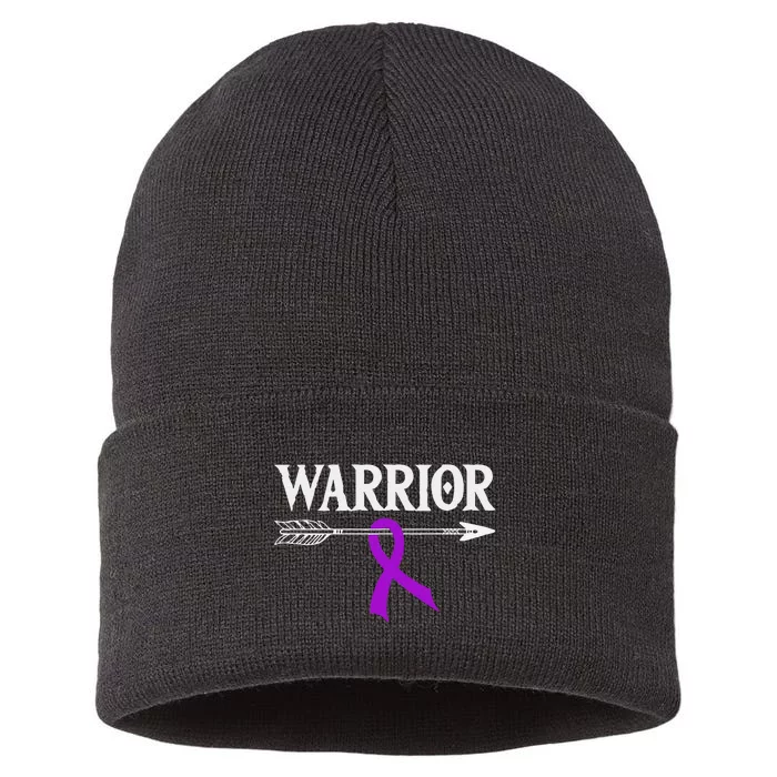 Epilepsy Warrior Purple Arrow Ribbon Sustainable Knit Beanie