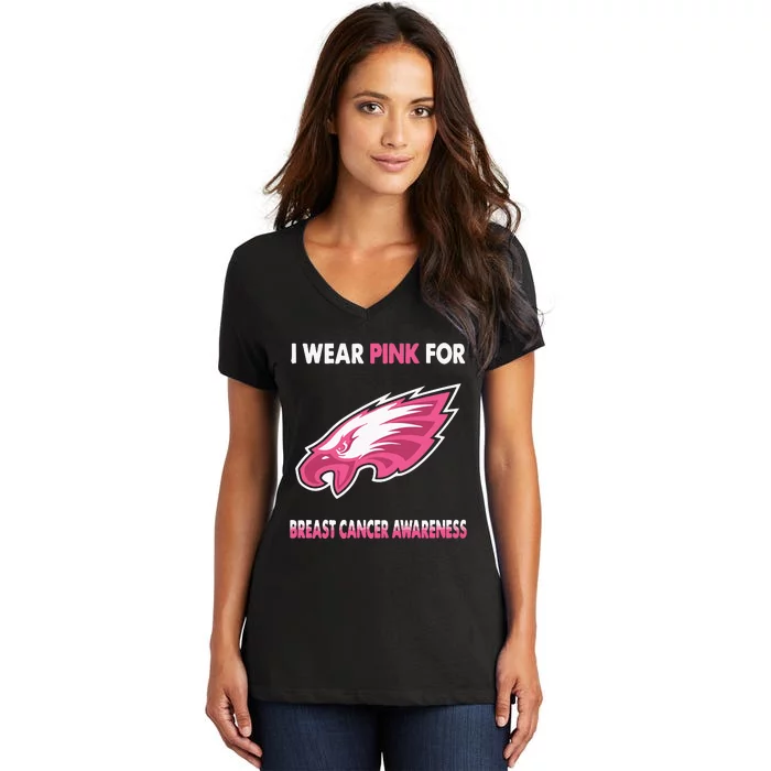 EaglesI Wear Pink For Breast Cancer Awareness Women's V-Neck T-Shirt