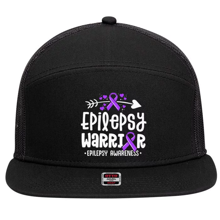 Epilepsy Warrior Ribbon Purple Epilepsy Awareness Support 7 Panel Mesh Trucker Snapback Hat