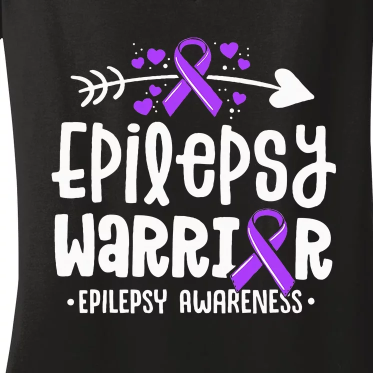 Epilepsy Warrior Ribbon Purple Epilepsy Awareness Support Women's V-Neck T-Shirt