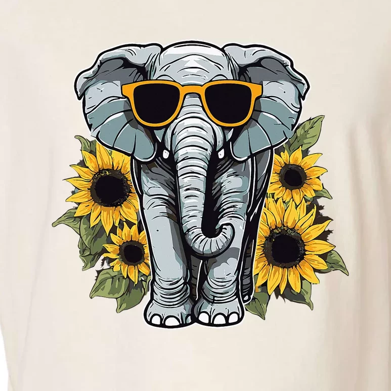 Elephant With Sunglasses And Sunflowers Garment-Dyed Women's Muscle Tee