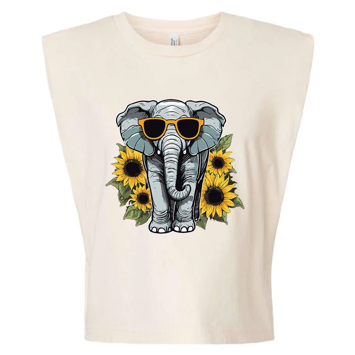 Elephant With Sunglasses And Sunflowers Garment-Dyed Women's Muscle Tee