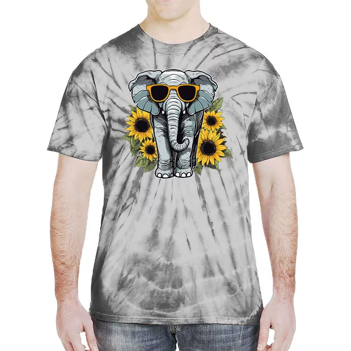 Elephant With Sunglasses And Sunflowers Tie-Dye T-Shirt