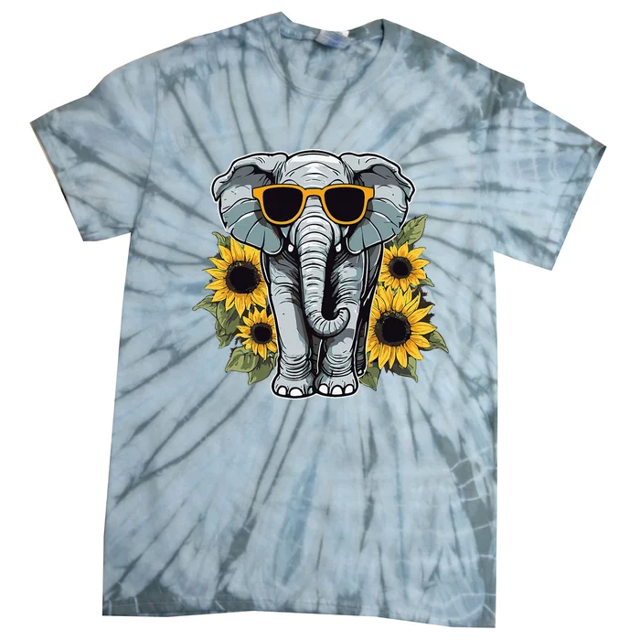 Elephant With Sunglasses And Sunflowers Tie-Dye T-Shirt