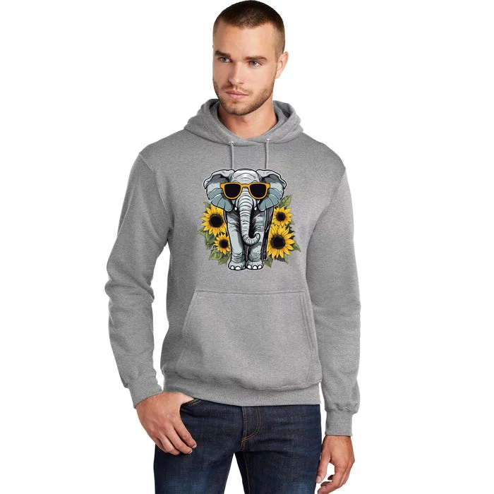 Elephant With Sunglasses And Sunflowers Tall Hoodie