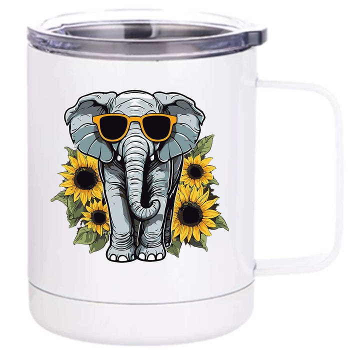 Elephant With Sunglasses And Sunflowers Front & Back 12oz Stainless Steel Tumbler Cup