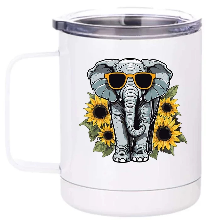 Elephant With Sunglasses And Sunflowers Front & Back 12oz Stainless Steel Tumbler Cup