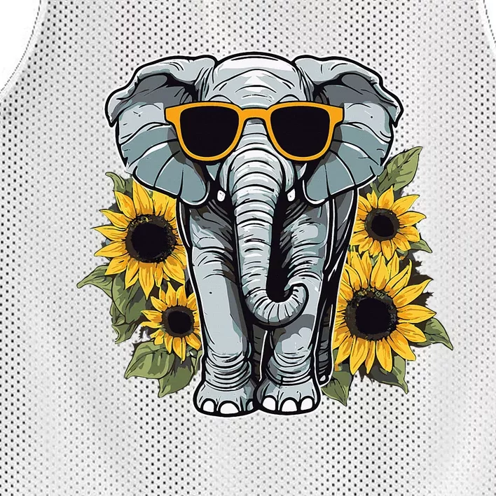 Elephant With Sunglasses And Sunflowers Mesh Reversible Basketball Jersey Tank