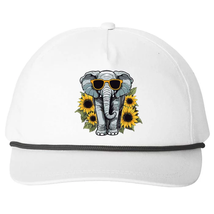 Elephant With Sunglasses And Sunflowers Snapback Five-Panel Rope Hat