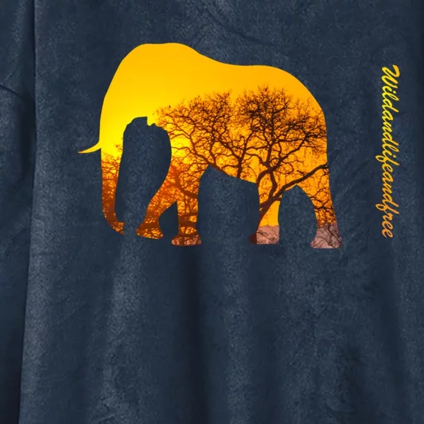 Elephant With Sunset In Africa Wildlife Elephants Gift Hooded Wearable Blanket