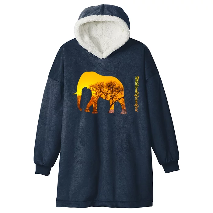 Elephant With Sunset In Africa Wildlife Elephants Gift Hooded Wearable Blanket