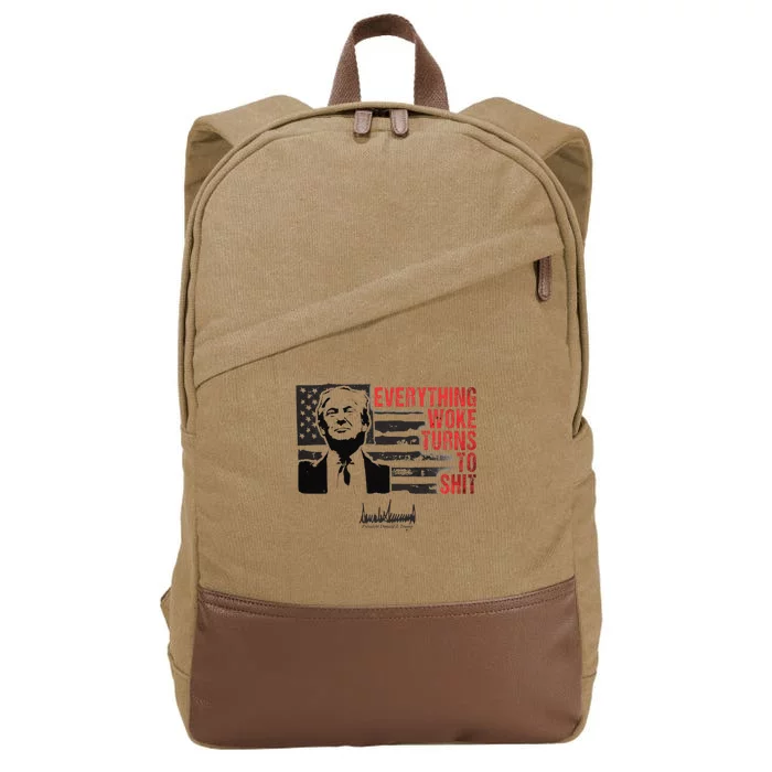 Everything Woke Turns To Shit Funny Trump Cotton Canvas Backpack