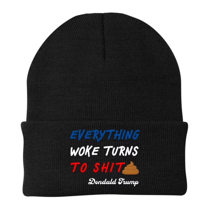 Everything Woke Turns To Shit Funny Poop Emoji Trump Quote Knit Cap Winter Beanie