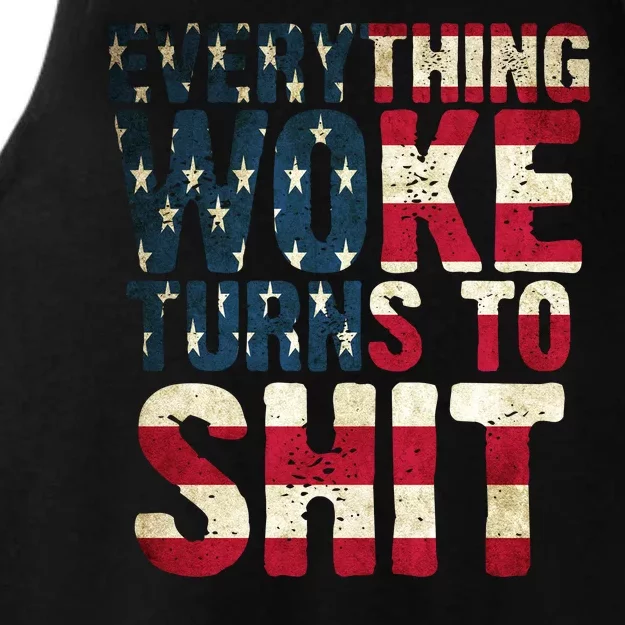 Everything Woke Turns To Shit USA Flag Ladies Tri-Blend Wicking Tank