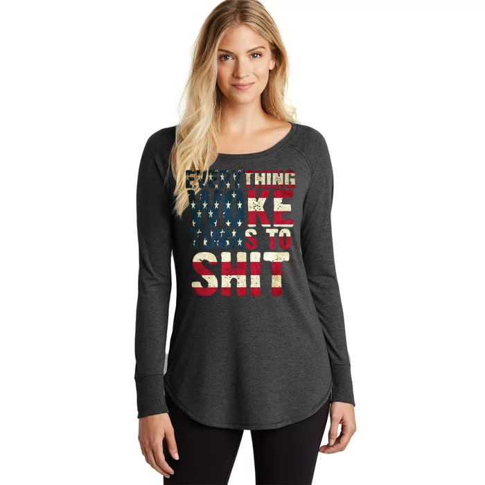 Everything Woke Turns To Shit USA Flag Women's Perfect Tri Tunic Long Sleeve Shirt