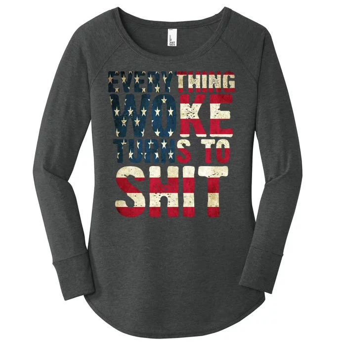 Everything Woke Turns To Shit USA Flag Women's Perfect Tri Tunic Long Sleeve Shirt