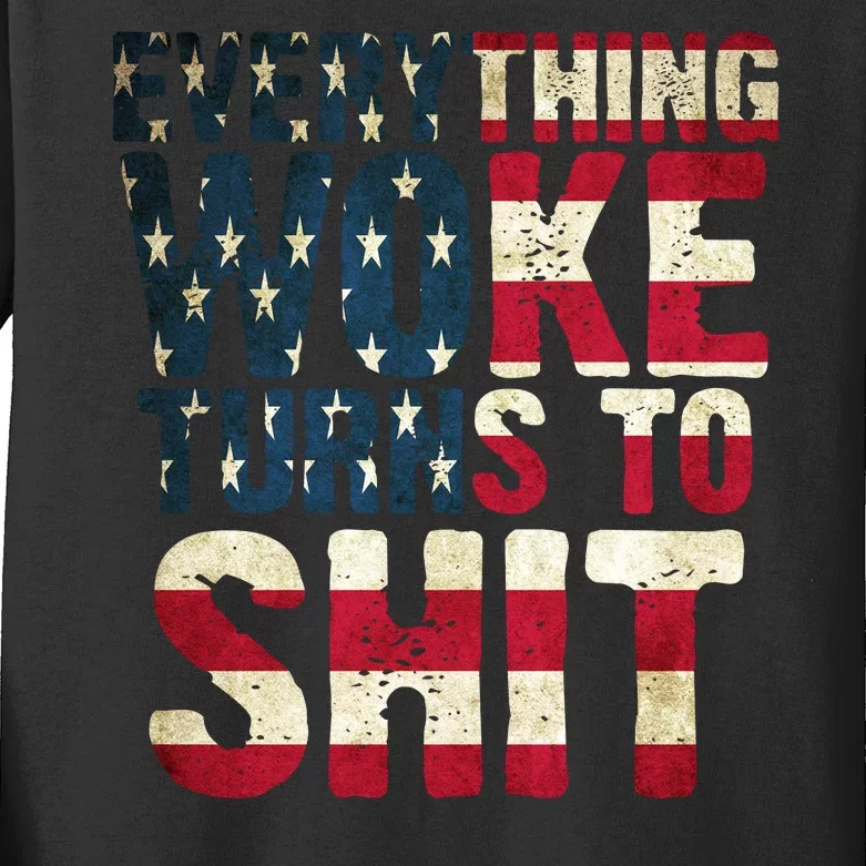 Everything Woke Turns To Shit USA Flag Kids Long Sleeve Shirt