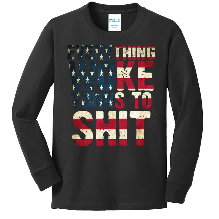 Everything Woke Turns To Shit USA Flag Kids Long Sleeve Shirt