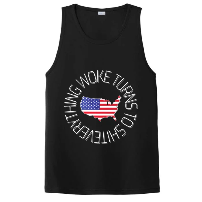 Everything Woke Turns To Shit Trump 2024 Usa Flag Gift Performance Tank