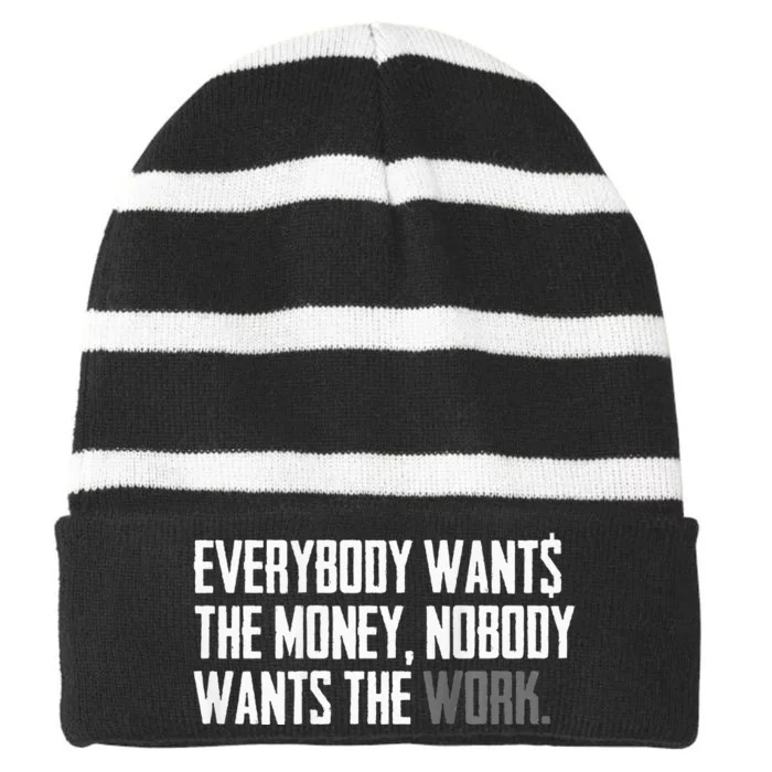 Everybody Wants The Money Nobody Wants The Work Striped Beanie with Solid Band