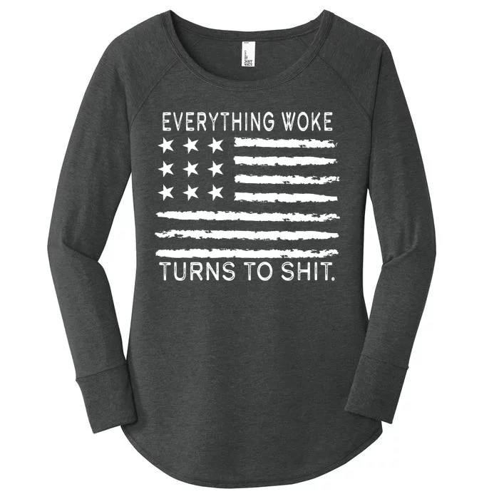 Everything Woke Turns To Shit American Flag Women's Perfect Tri Tunic Long Sleeve Shirt