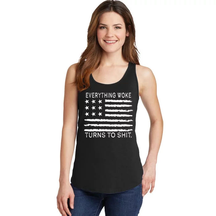 Everything Woke Turns To Shit American Flag Ladies Essential Tank