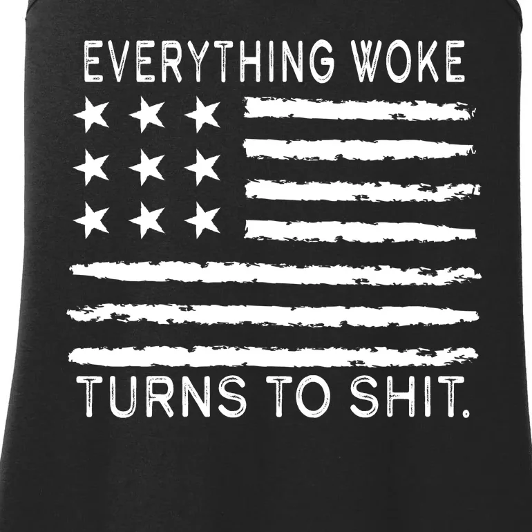 Everything Woke Turns To Shit American Flag Ladies Essential Tank