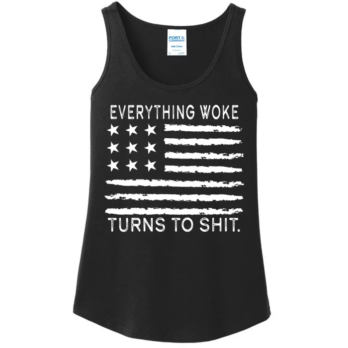 Everything Woke Turns To Shit American Flag Ladies Essential Tank