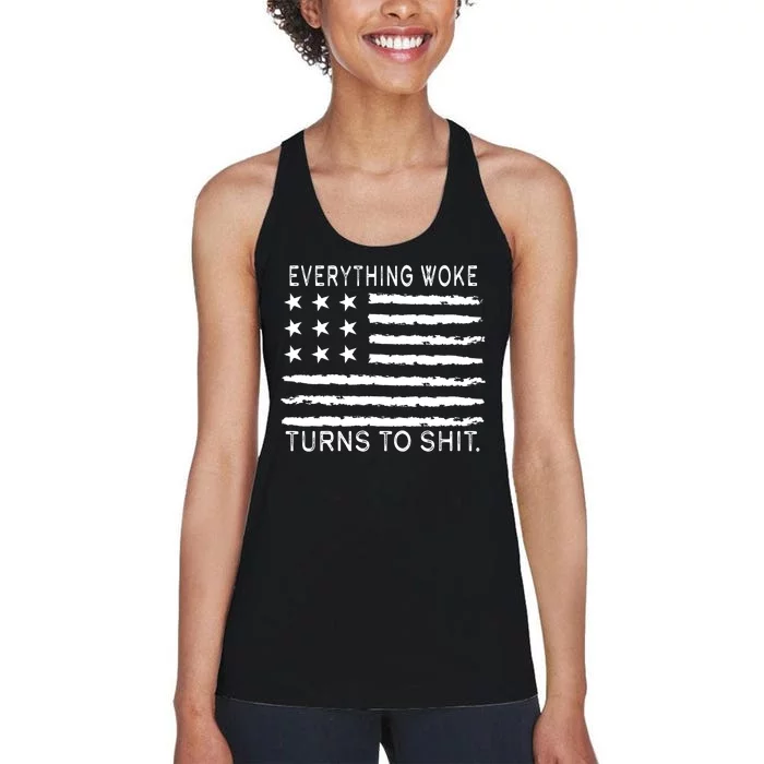 Everything Woke Turns To Shit American Flag Women's Racerback Tank