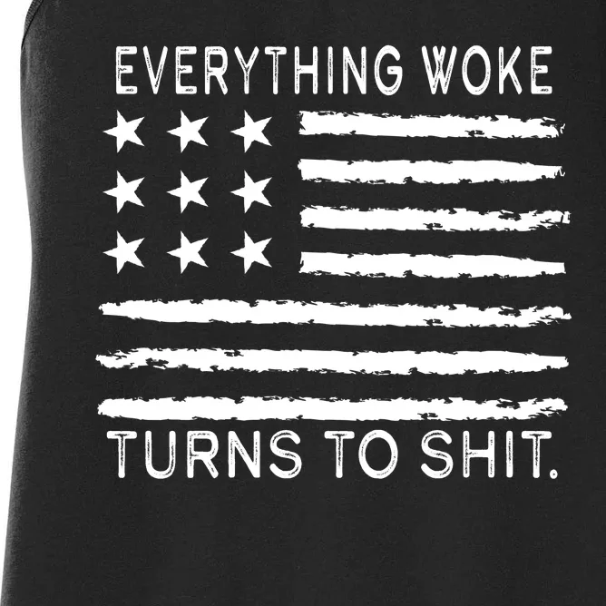 Everything Woke Turns To Shit American Flag Women's Racerback Tank