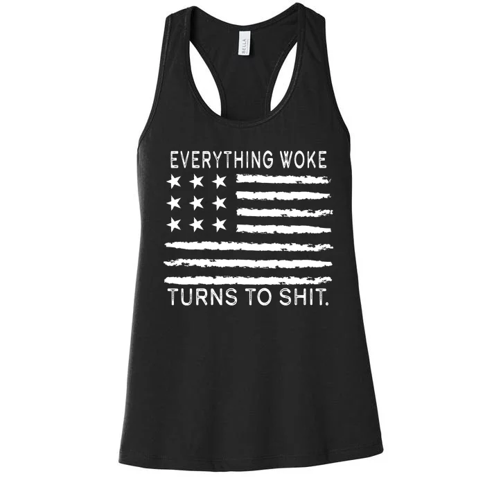 Everything Woke Turns To Shit American Flag Women's Racerback Tank