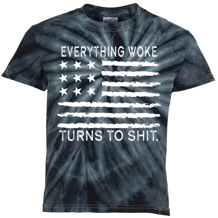 Everything Woke Turns To Shit American Flag Kids Tie-Dye T-Shirt