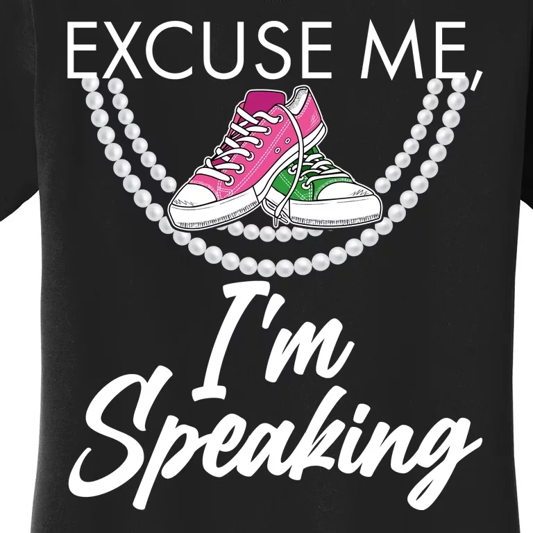 Excuse Me I'm Speaking Pearls and Converse Kamala Harris AKA Women's T-Shirt