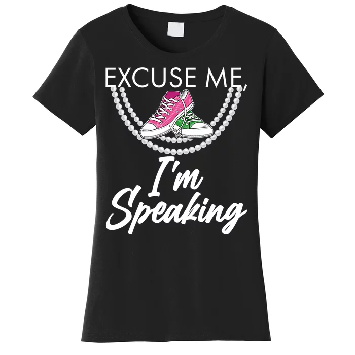 Excuse Me I'm Speaking Pearls and Converse Kamala Harris AKA Women's T-Shirt