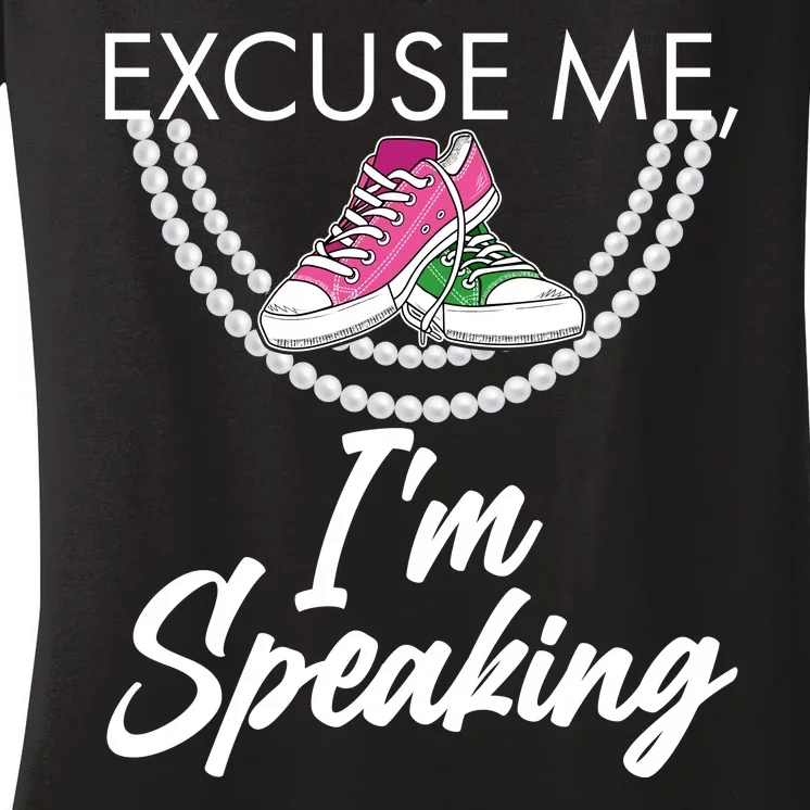 Excuse Me I'm Speaking Pearls and Converse Kamala Harris AKA Women's V-Neck T-Shirt