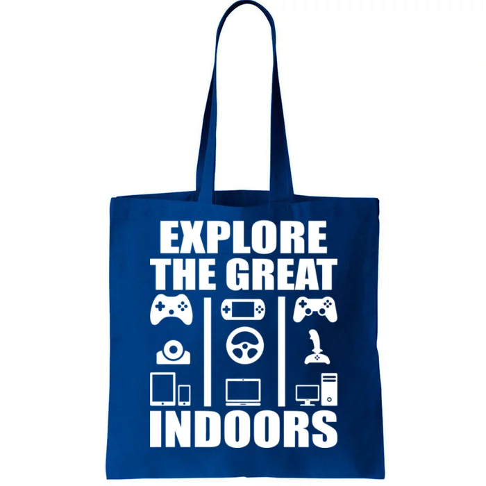 Explore The Great Indoors Funny Video Game Tote Bag